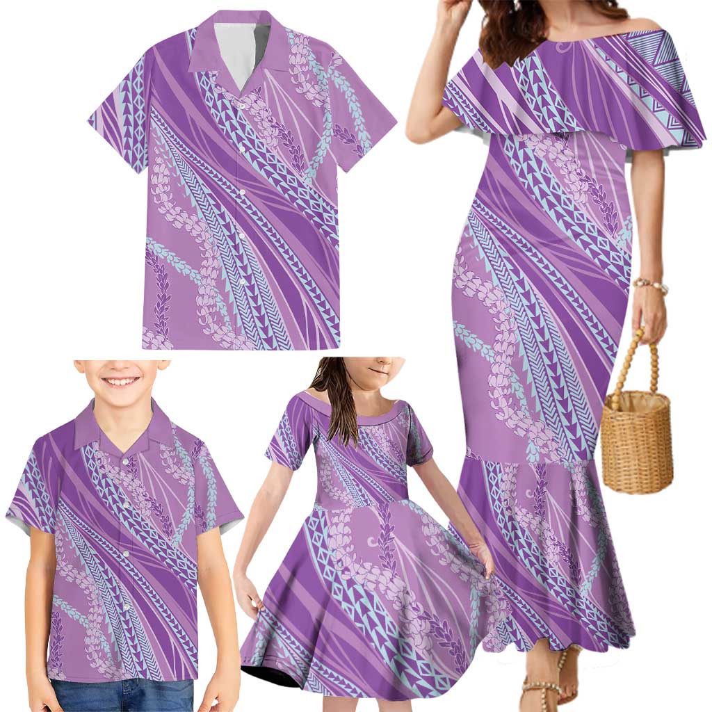 Polynesian Puakeniken Pikake Twisted Lei Family Matching Mermaid Dress and Hawaiian Shirt Amethys LT7 - Polynesian Pride