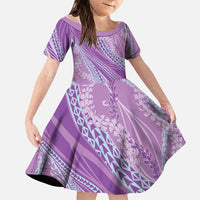 Polynesian Puakeniken Pikake Twisted Lei Family Matching Off Shoulder Maxi Dress and Hawaiian Shirt Amethys LT7 Daughter's Dress Amethys - Polynesian Pride
