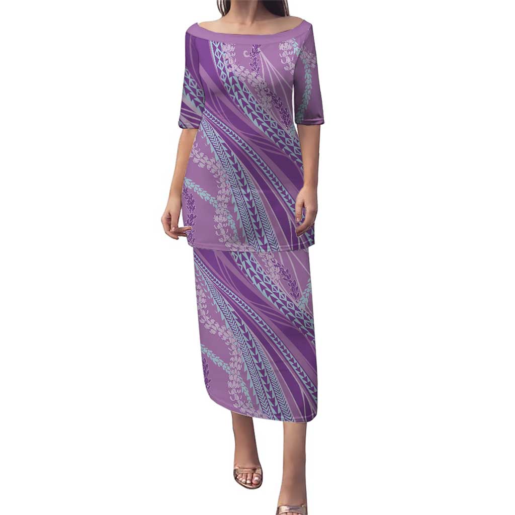 Polynesian Puakeniken Pikake Twisted Lei Family Matching Puletasi and Hawaiian Shirt Amethys LT7 Mom's Dress Amethys - Polynesian Pride