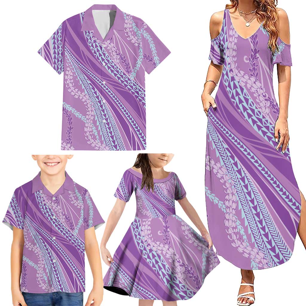 Polynesian Puakeniken Pikake Twisted Lei Family Matching Summer Maxi Dress and Hawaiian Shirt Amethys LT7 - Polynesian Pride
