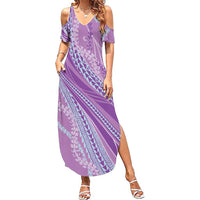Polynesian Puakeniken Pikake Twisted Lei Family Matching Summer Maxi Dress and Hawaiian Shirt Amethys LT7 Mom's Dress Amethys - Polynesian Pride