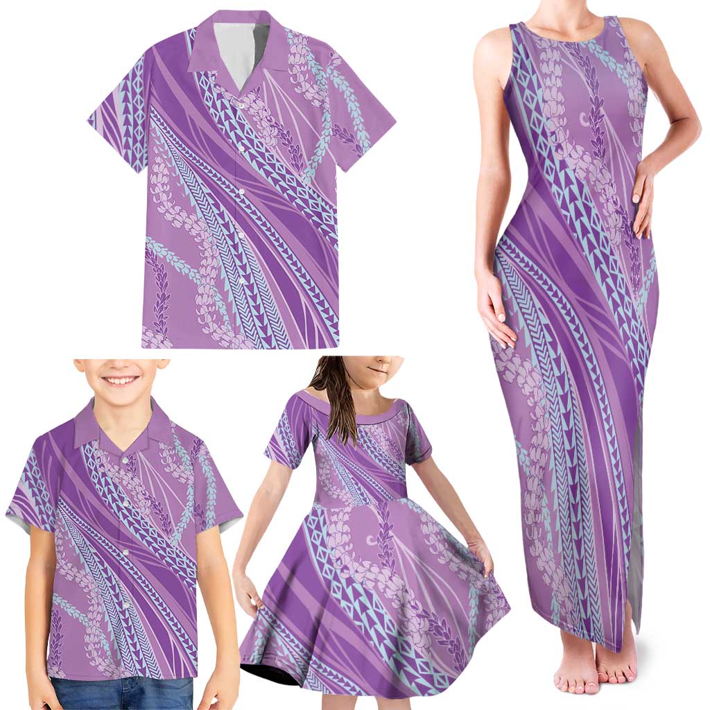 Polynesian Puakeniken Pikake Twisted Lei Family Matching Tank Maxi Dress and Hawaiian Shirt Amethys - Polynesian Pride