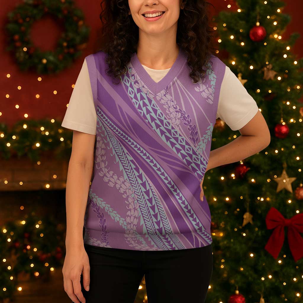 Polynesian Puakeniken Pikake Twisted Lei Christmas Knitted V-Neck Vest Amethys - Polynesian Pride