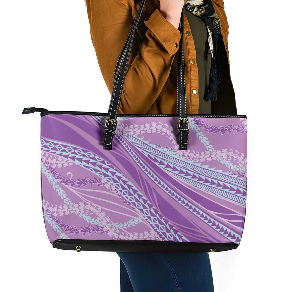 Polynesian Puakeniken Pikake Twisted Lei Leather Tote Bag Amethys - Polynesian Pride