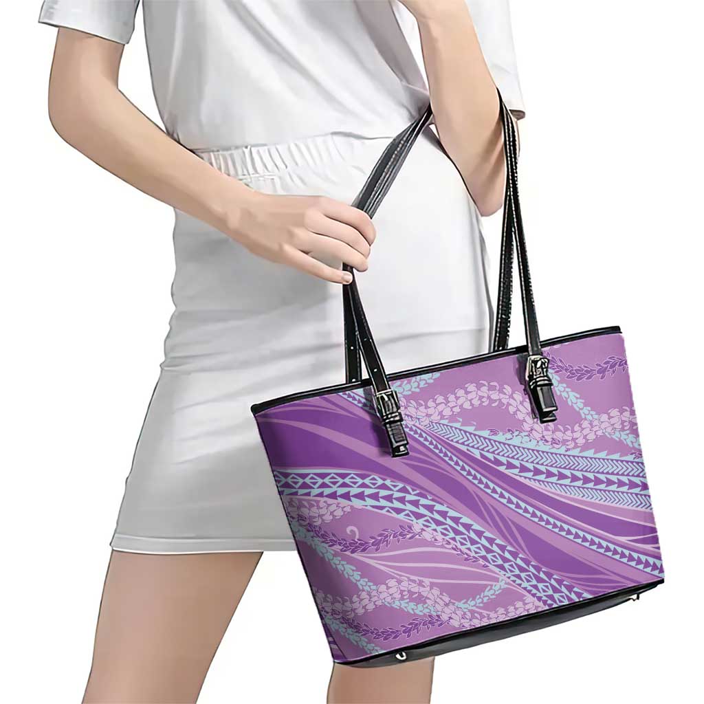 Polynesian Puakeniken Pikake Twisted Lei Leather Tote Bag Amethys - Polynesian Pride