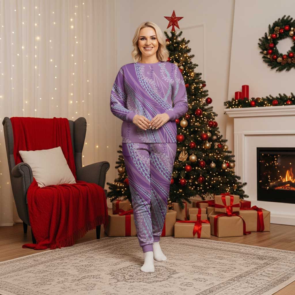 Polynesian Puakeniken Pikake Twisted Lei Christmas Pajama Set Amethys - Polynesian Pride