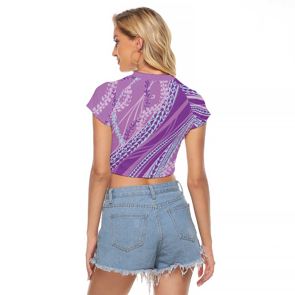 Polynesian Puakeniken Pikake Twisted Lei Raglan Cropped T Shirt Amethys - Polynesian Pride