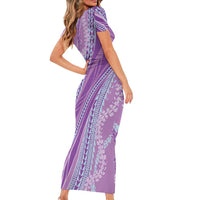 Polynesian Puakeniken Pikake Twisted Lei Short Sleeve Bodycon Dress Amethys - Polynesian Pride