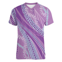 Polynesian Puakeniken Pikake Twisted Lei Women V-Neck T-Shirt Amethys - Polynesian Pride
