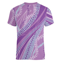Polynesian Puakeniken Pikake Twisted Lei Women V-Neck T-Shirt Amethys - Polynesian Pride