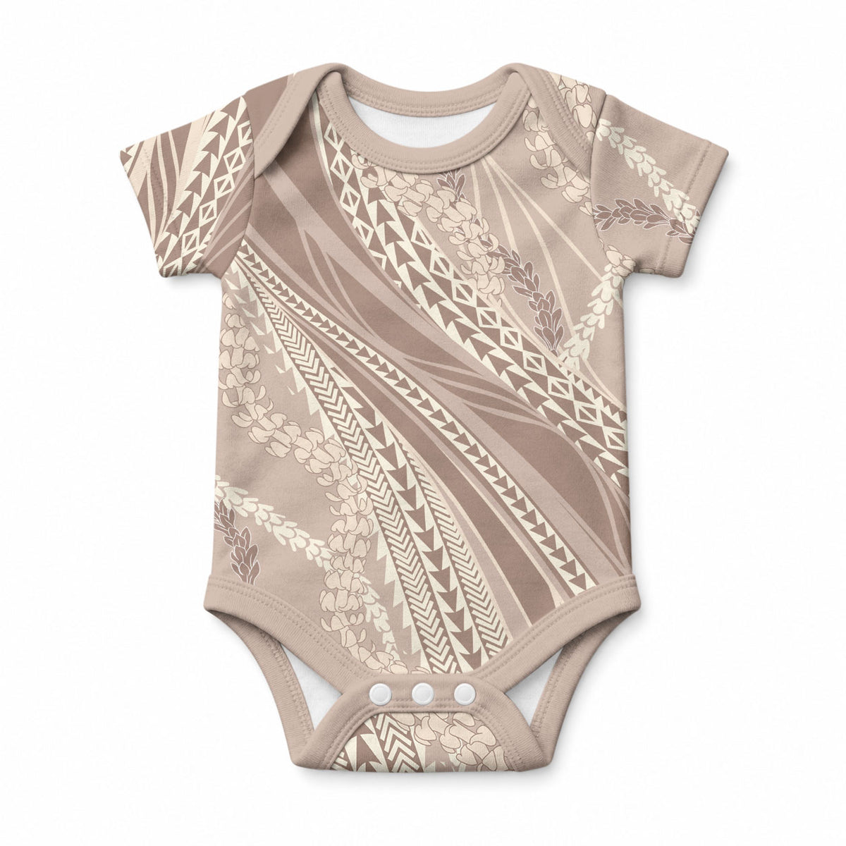 Polynesian Puakeniken Pikake Twisted Lei Baby Onesie Beige