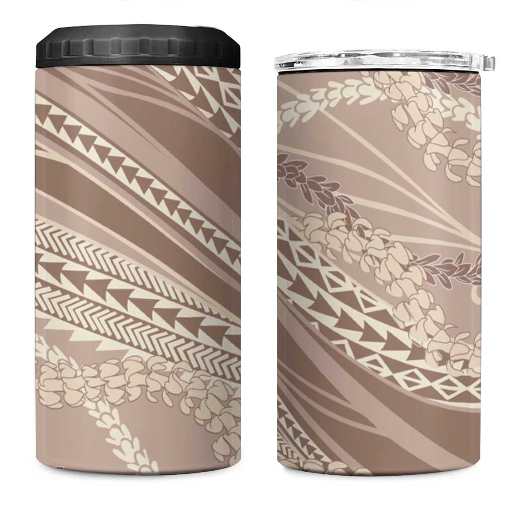 Polynesian Puakeniken Pikake Twisted Lei 4 in 1 Can Cooler Tumbler Beige - Polynesian Pride