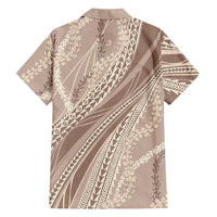 Polynesian Puakeniken Pikake Twisted Lei Family Matching Off The Shoulder Long Sleeve Dress and Hawaiian Shirt Beige LT7 - Polynesian Pride