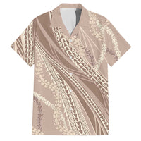 Polynesian Puakeniken Pikake Twisted Lei Family Matching Off Shoulder Maxi Dress and Hawaiian Shirt Beige LT7 Dad's Shirt - Short Sleeve Beige - Polynesian Pride
