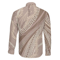 Polynesian Puakeniken Pikake Twisted Lei Family Matching Off Shoulder Short Dress and Hawaiian Shirt Beige LT7 - Polynesian Pride