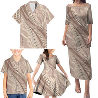 Polynesian Puakeniken Pikake Twisted Lei Family Matching Puletasi and Hawaiian Shirt Beige LT7 - Polynesian Pride