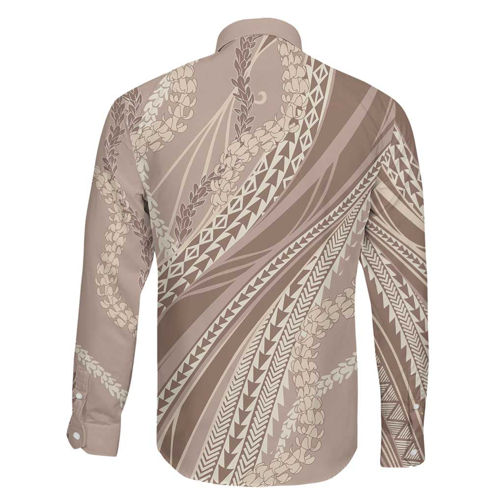 Polynesian Puakeniken Pikake Twisted Lei Family Matching Short Sleeve Bodycon Dress and Hawaiian Shirt Beige LT7 - Polynesian Pride