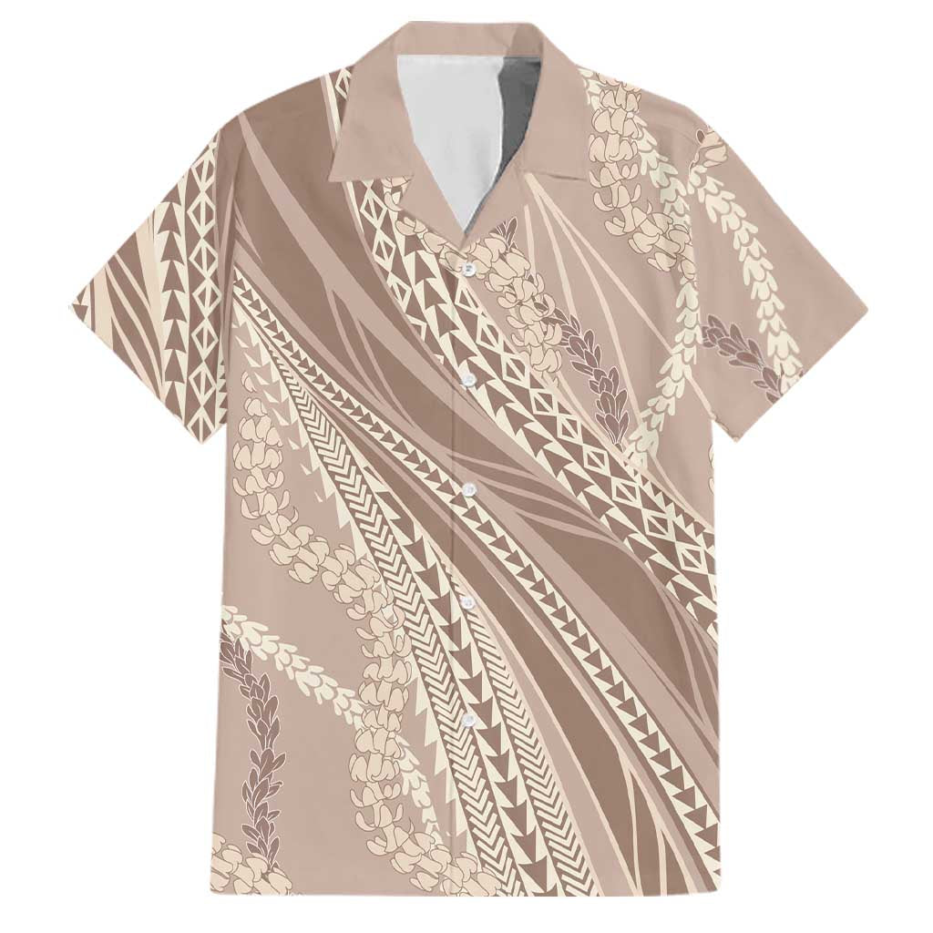 Polynesian Puakeniken Pikake Twisted Lei Family Matching Summer Maxi Dress and Hawaiian Shirt Beige LT7 Dad's Shirt - Short Sleeve Beige - Polynesian Pride