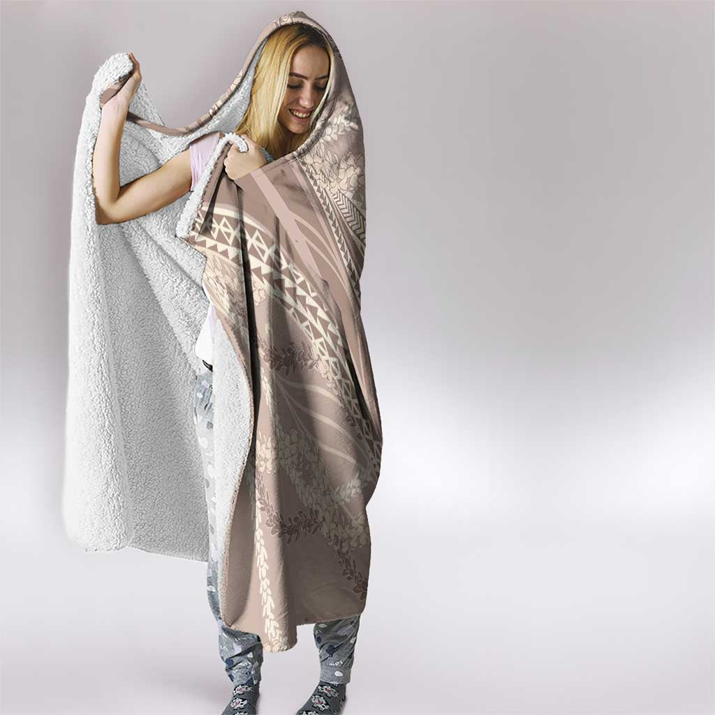 Polynesian Puakeniken Pikake Twisted Lei Hooded Blanket Beige - Polynesian Pride