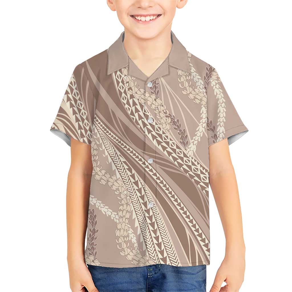 Polynesian Puakeniken Pikake Twisted Lei Kid Hawaiian Shirt Beige LT7 Kid Beige - Polynesian Pride