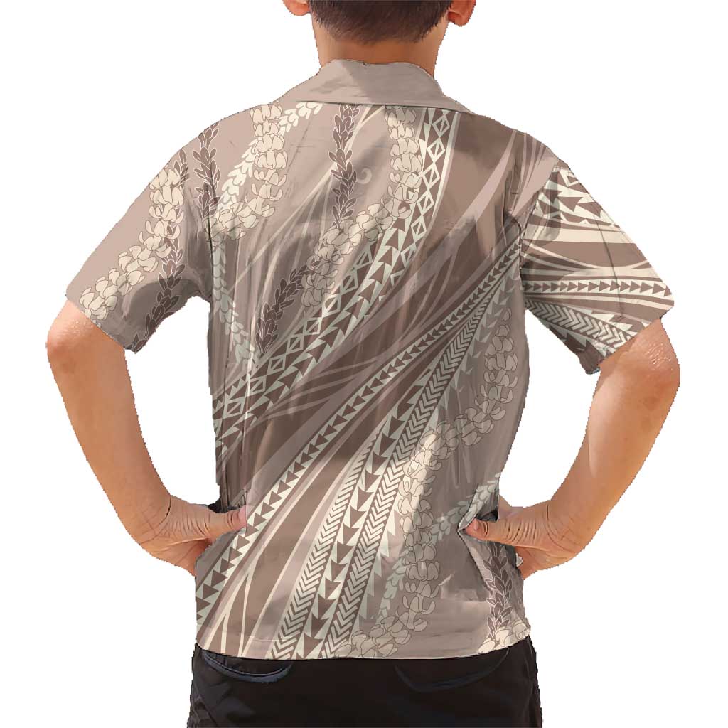 Polynesian Puakeniken Pikake Twisted Lei Kid Hawaiian Shirt Beige - Polynesian Pride