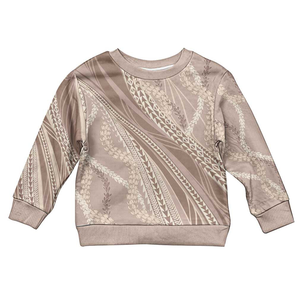 Polynesian Puakeniken Pikake Twisted Lei Kid Ugly Christmas Sweater Beige - Polynesian Pride
