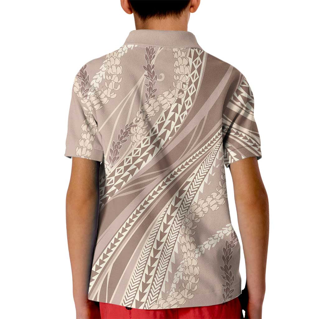 Polynesian Puakeniken Pikake Twisted Lei Kid Polo Shirt Beige - Polynesian Pride