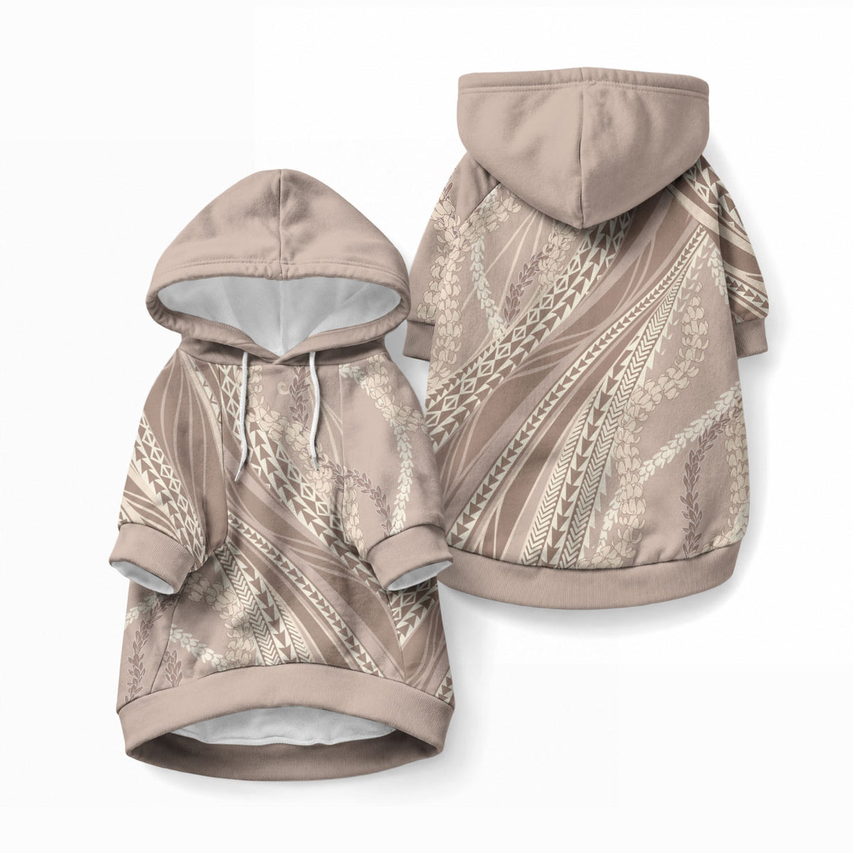 Polynesian Puakeniken Pikake Twisted Lei Pet Hoodie Beige