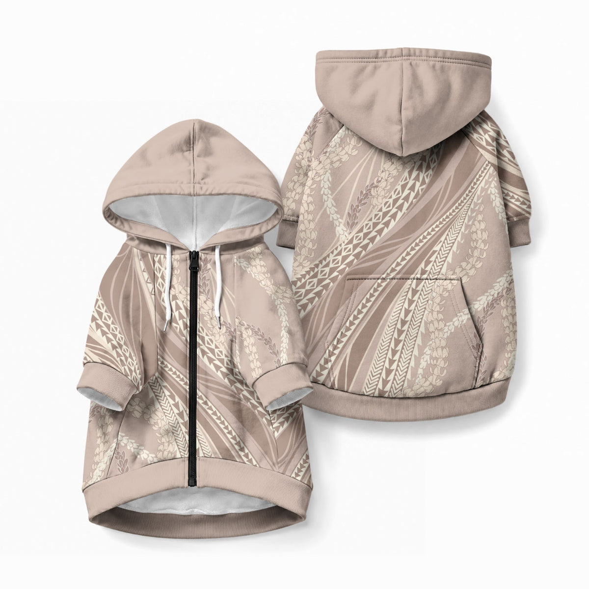 Polynesian Puakeniken Pikake Twisted Lei Pet Hoodie Beige