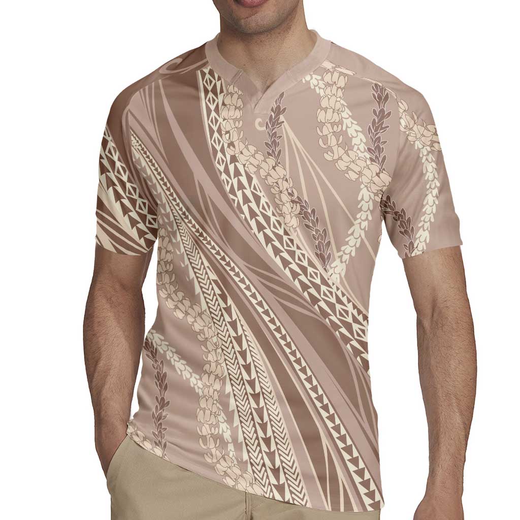 Polynesian Puakeniken Pikake Twisted Lei Rugby Jersey Beige LT7 - Polynesian Pride