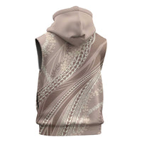 Polynesian Puakeniken Pikake Twisted Lei Sleeveless Zip Hoodie Beige - Polynesian Pride