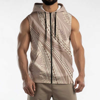 Polynesian Puakeniken Pikake Twisted Lei Sleeveless Zip Hoodie Beige - Polynesian Pride