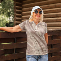 Polynesian Puakeniken Pikake Twisted Lei Women Polo Shirt Beige - Polynesian Pride