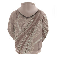 Polynesian Puakeniken Pikake Twisted Lei Zip Hoodie Beige - Polynesian Pride