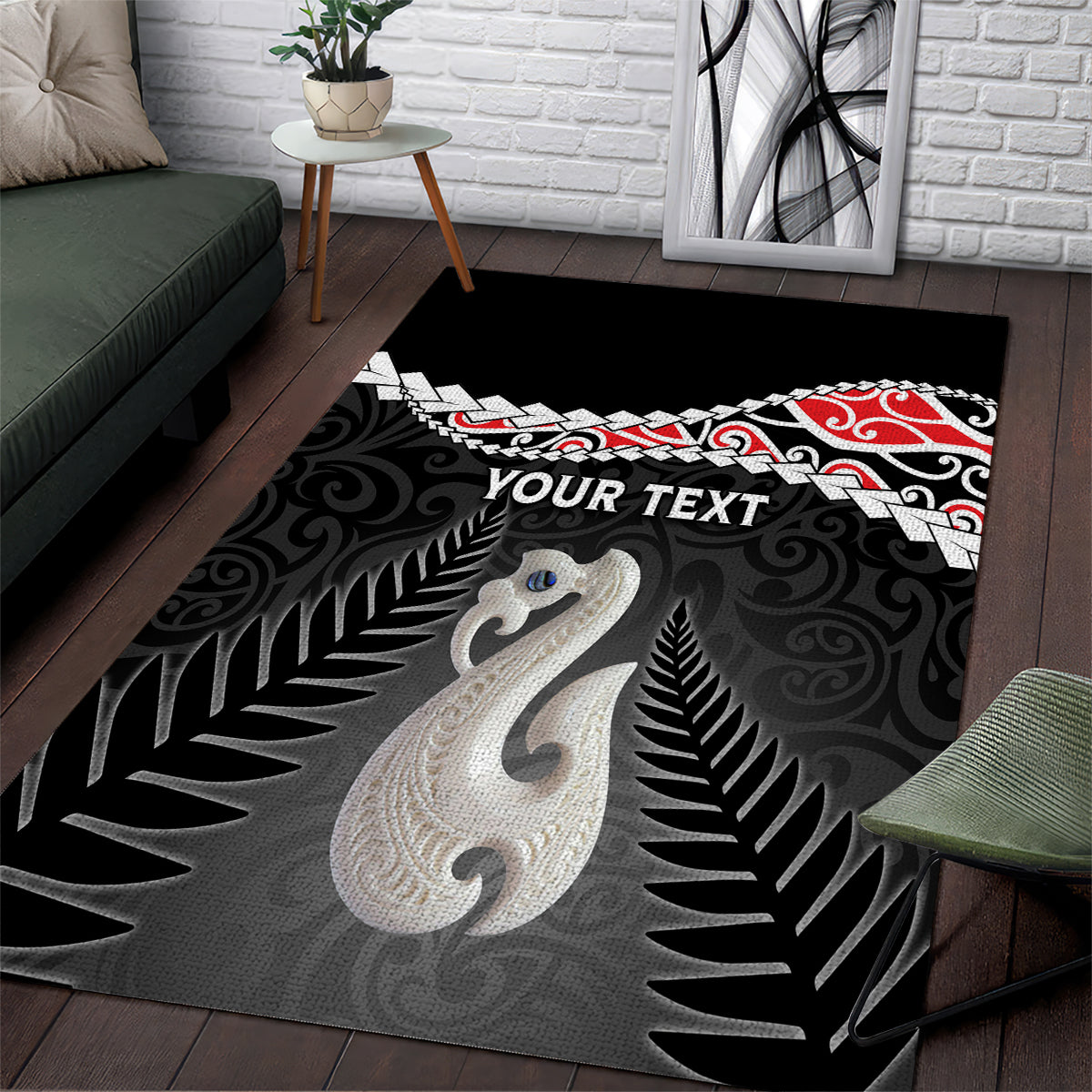 Personalised New Zealand Maori Area Rug Manaia Mix Koru LT7 Black - Polynesian Pride