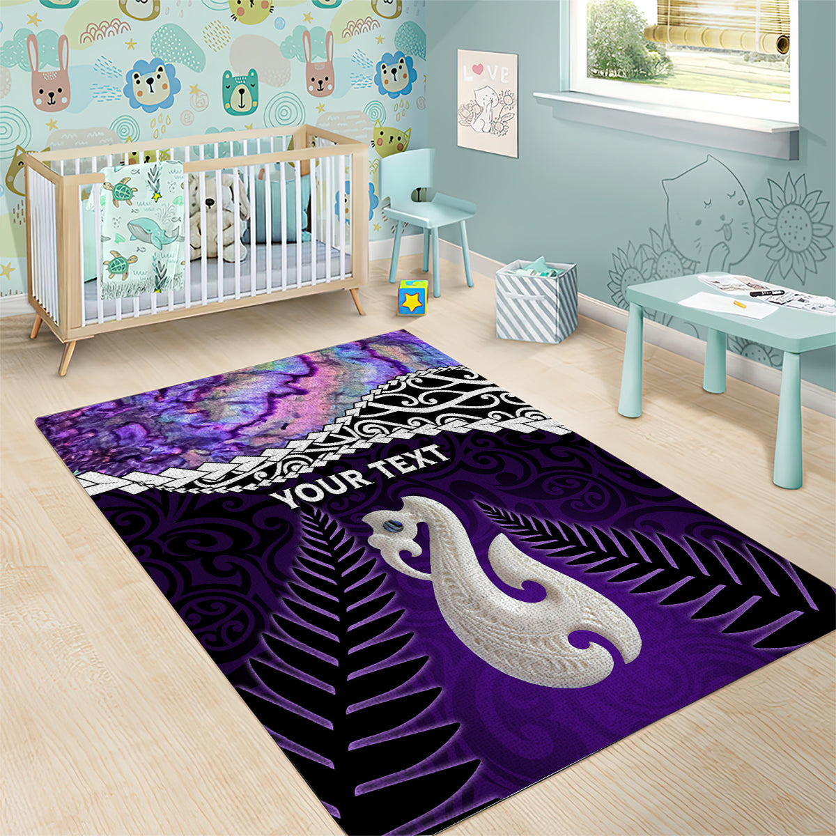 Personalised New Zealand Maori Area Rug Manaia Paua Shell Purple LT7 - Polynesian Pride