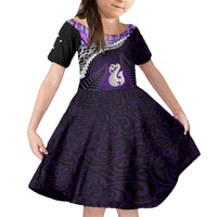 Personalised New Zealand Maori Family Matching Tank Maxi Dress and Hawaiian Shirt Manaia Paua Shell Purple LT7 Daughter's Dress Purple - Polynesian Pride