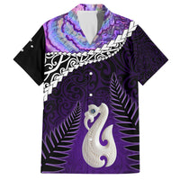 Personalised New Zealand Maori Family Matching Tank Maxi Dress and Hawaiian Shirt Manaia Paua Shell Purple LT7 Dad's Shirt - Short Sleeve Purple - Polynesian Pride