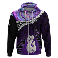 Personalised New Zealand Maori Hoodie Manaia Paua Shell Purple LT7 Zip Hoodie Purple - Polynesian Pride