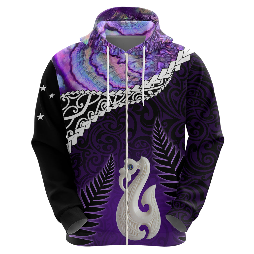 Personalised New Zealand Maori Zip Hoodie Manaia Paua Shell Purple LT7 - Polynesian Pride