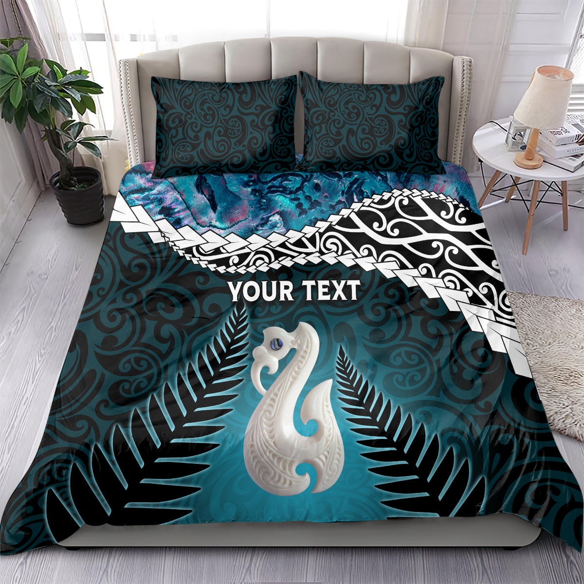 Personalised New Zealand Maori Bedding Set Manaia Paua Shell Turquoise LT7 - Polynesian Pride