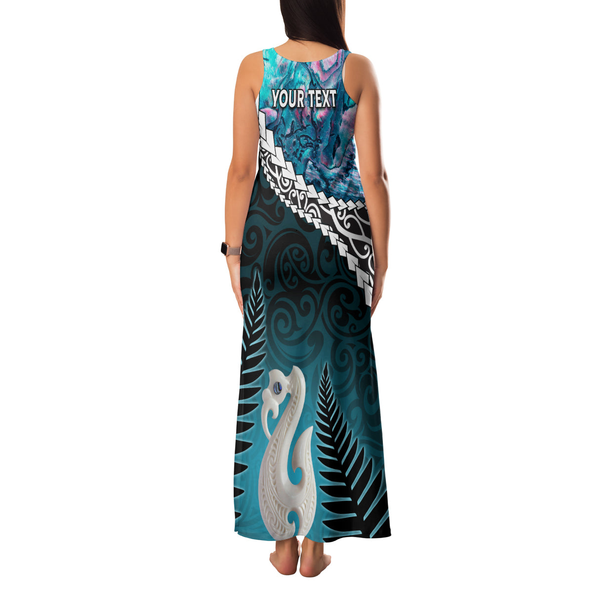Personalised New Zealand Maori Family Matching Tank Maxi Dress and Hawaiian Shirt Manaia Paua Shell Turquoise LT7 - Polynesian Pride