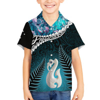 Personalised New Zealand Maori Family Matching Tank Maxi Dress and Hawaiian Shirt Manaia Paua Shell Turquoise LT7 Son's Shirt Turquoise - Polynesian Pride