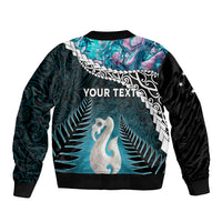 Personalised New Zealand Maori Sleeve Zip Bomber Jacket Manaia Paua Shell Turquoise LT7 - Polynesian Pride