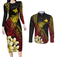 Personalized Papua New Guinea Couples Matching Long Sleeve Bodycon Dress and Long Sleeve Button Shirt Kundu Drum Carving Motifs LT7 Black - Polynesian Pride