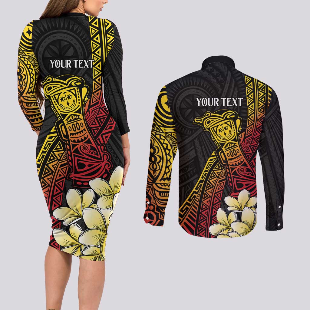 Personalized Papua New Guinea Couples Matching Long Sleeve Bodycon Dress and Long Sleeve Button Shirt Kundu Drum Carving Motifs LT7 - Polynesian Pride