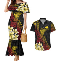 Personalized Papua New Guinea Couples Matching Mermaid Dress and Hawaiian Shirt Kundu Drum Carving Motifs LT7 Black - Polynesian Pride