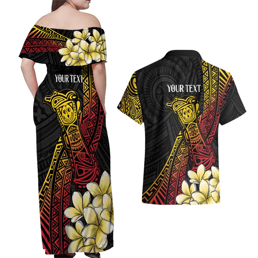 Personalized Papua New Guinea Couples Matching Off Shoulder Maxi Dress and Hawaiian Shirt Kundu Drum Carving Motifs LT7 - Polynesian Pride