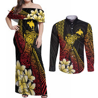 Personalized Papua New Guinea Couples Matching Off Shoulder Maxi Dress and Long Sleeve Button Shirt Kundu Drum Carving Motifs LT7 Black - Polynesian Pride