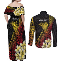 Personalized Papua New Guinea Couples Matching Off Shoulder Maxi Dress and Long Sleeve Button Shirt Kundu Drum Carving Motifs LT7 - Polynesian Pride